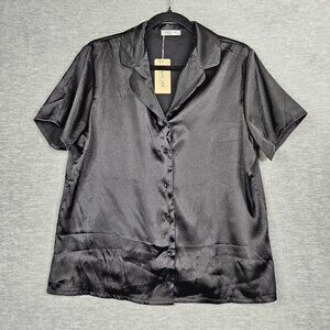 Ekouaer Women's Black Button Up Short Sleeve Satin Pajama Set Size M New